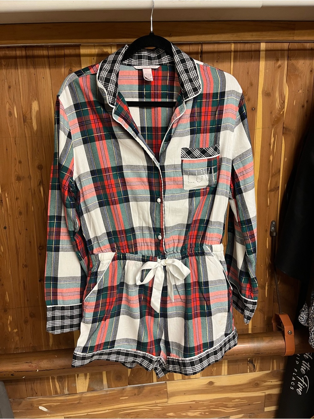 Plaid Drawstring Romper with Button Front